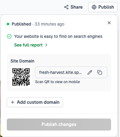 Add custom domain button after publish