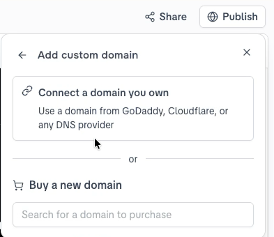Add custom domain options screen